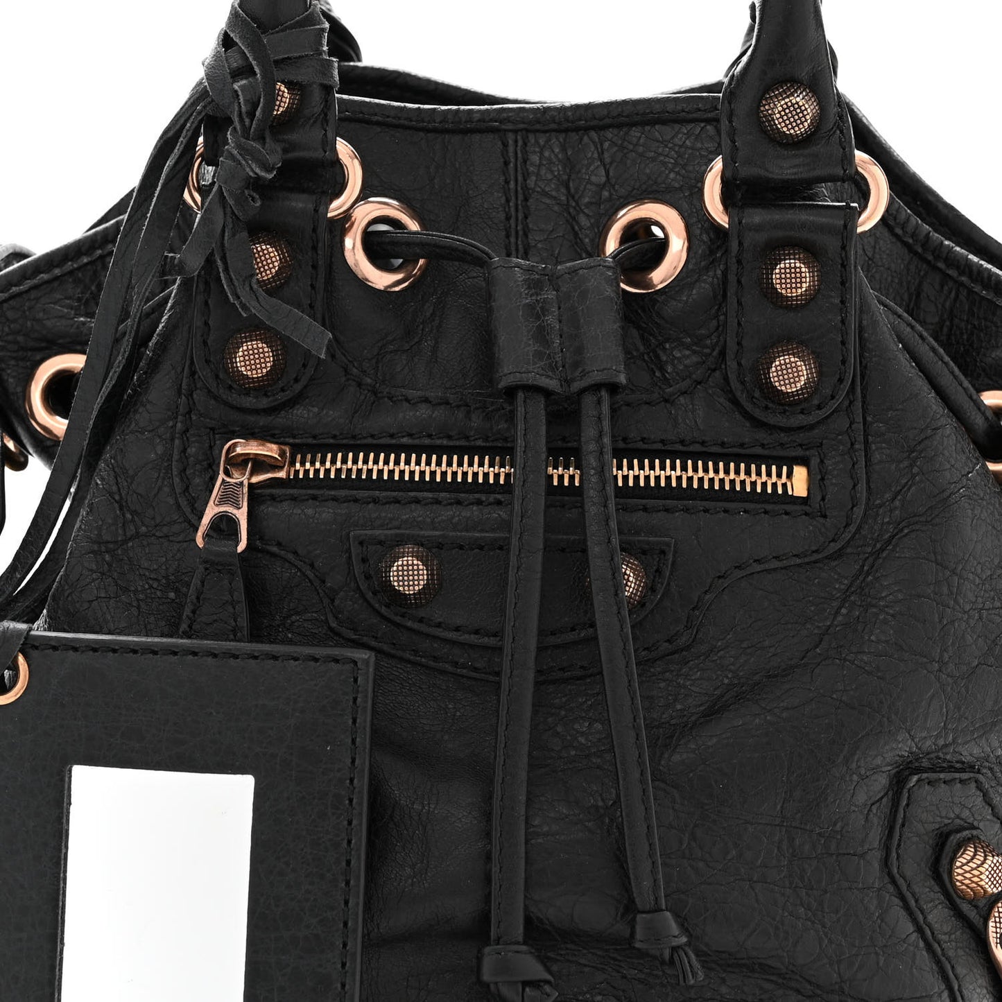 Agneau Giant 12 Rose Gold Hardware Mini Pompon Black