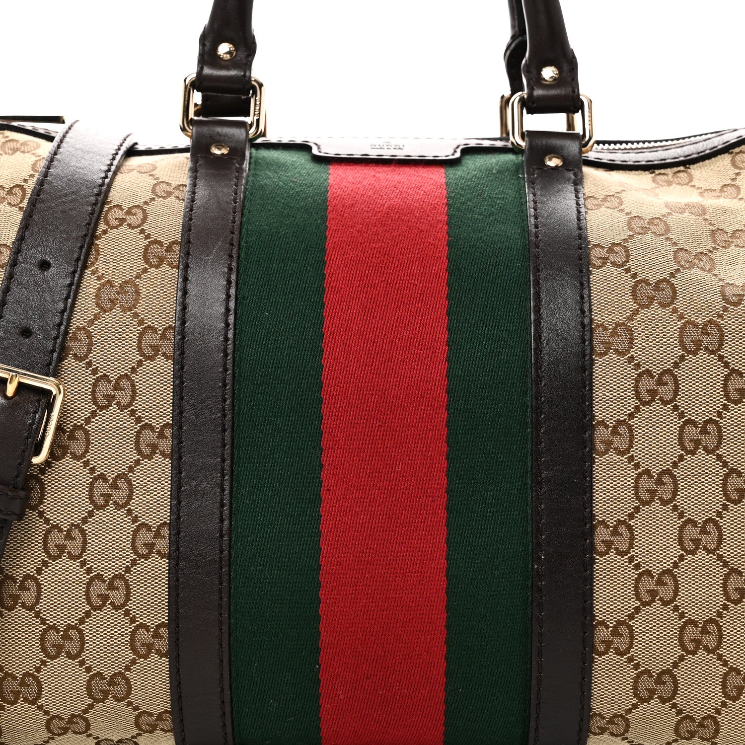 Gucci Monogram Selleria Calfskin Vintage Web Medium Boston Beige Ebony Cocoa 8 of 10
