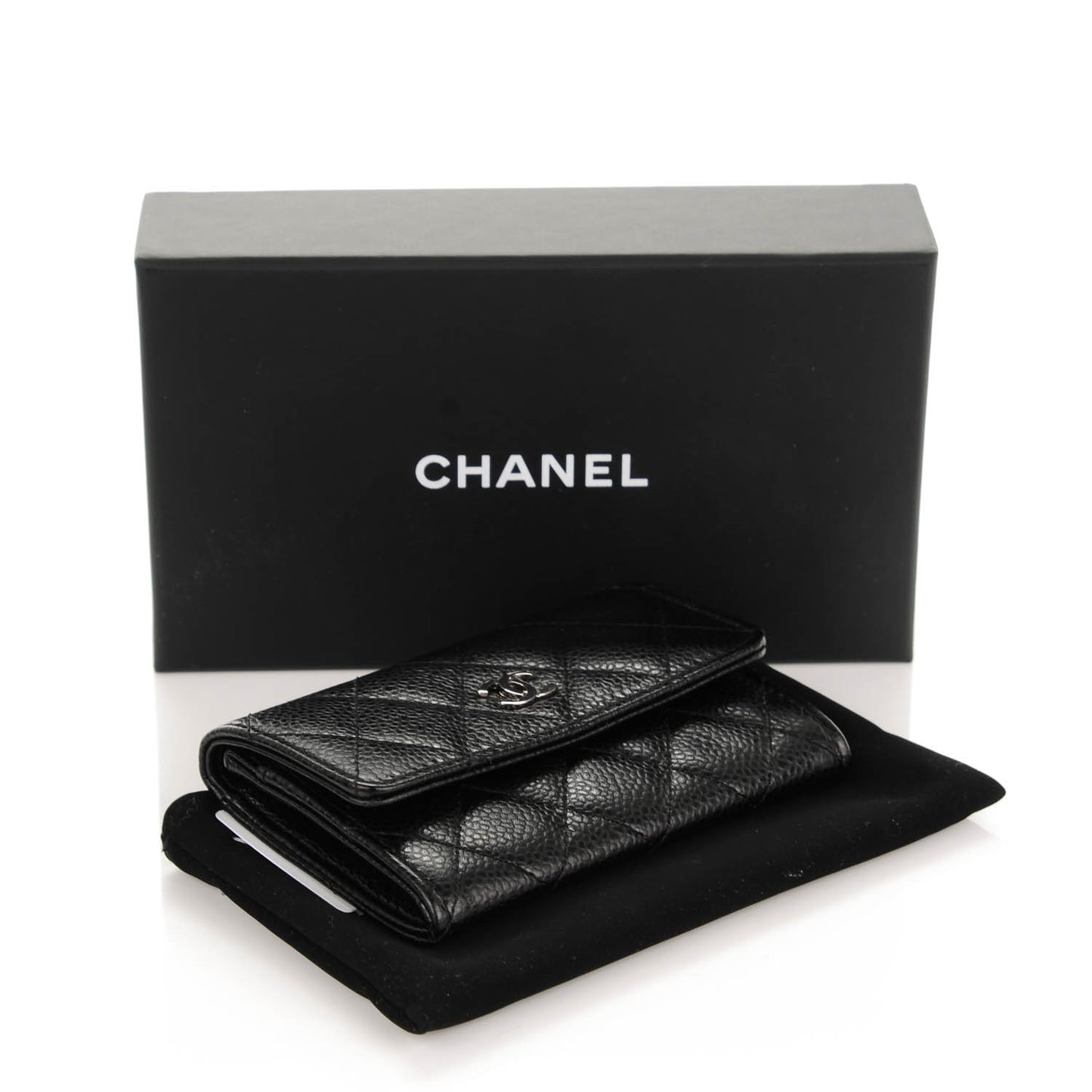 Caviar Quilted Flap Card Holder Black