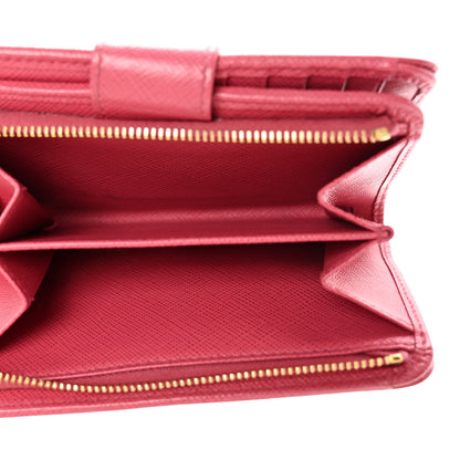 Prada Saffiano Metal Compact Wallet Peonia 8 of 13