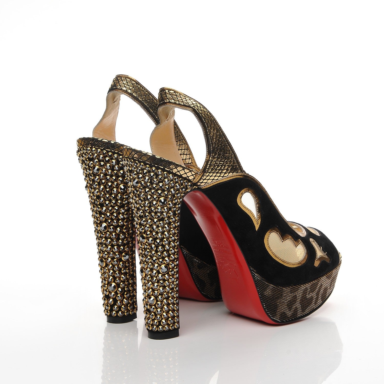 Christian Louboutin Suede Lame Miralep 140 Pumps 39.5 Black Gold 4 of 8