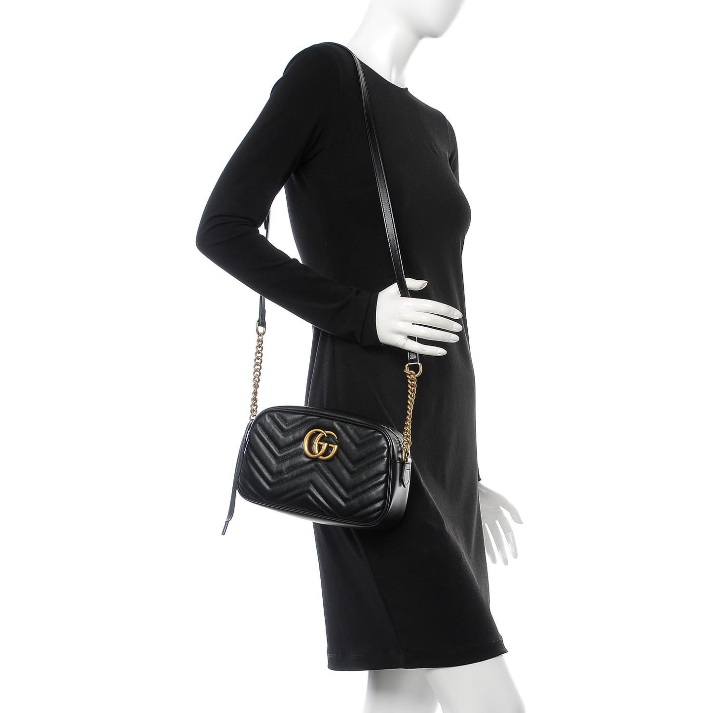 Calfskin Matelasse Small GG Marmont Chain Shoulder Bag Black
