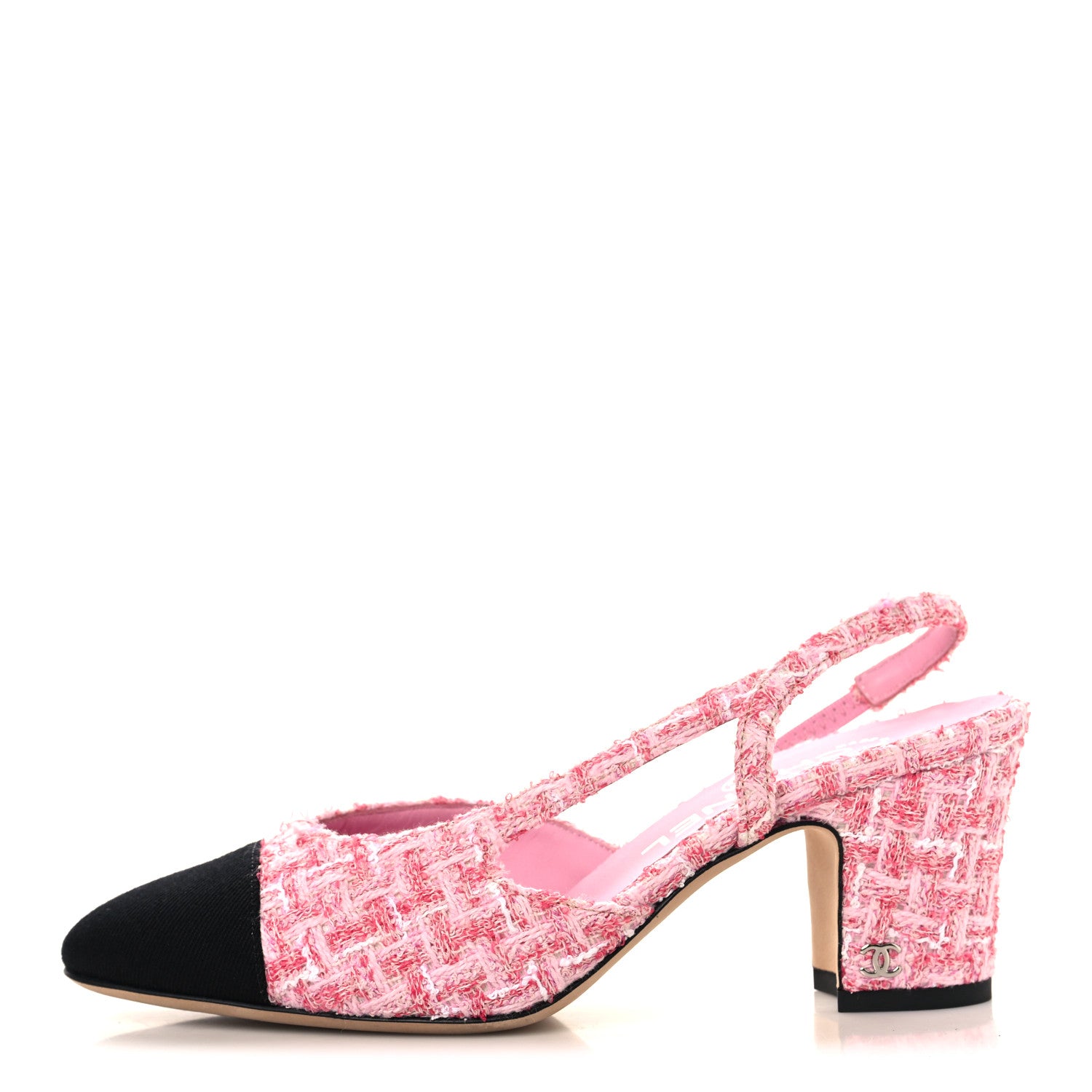 Chanel Tweed Grosgrain Cap Toe CC Slingback Pumps 36 Pink Black 1 of 9