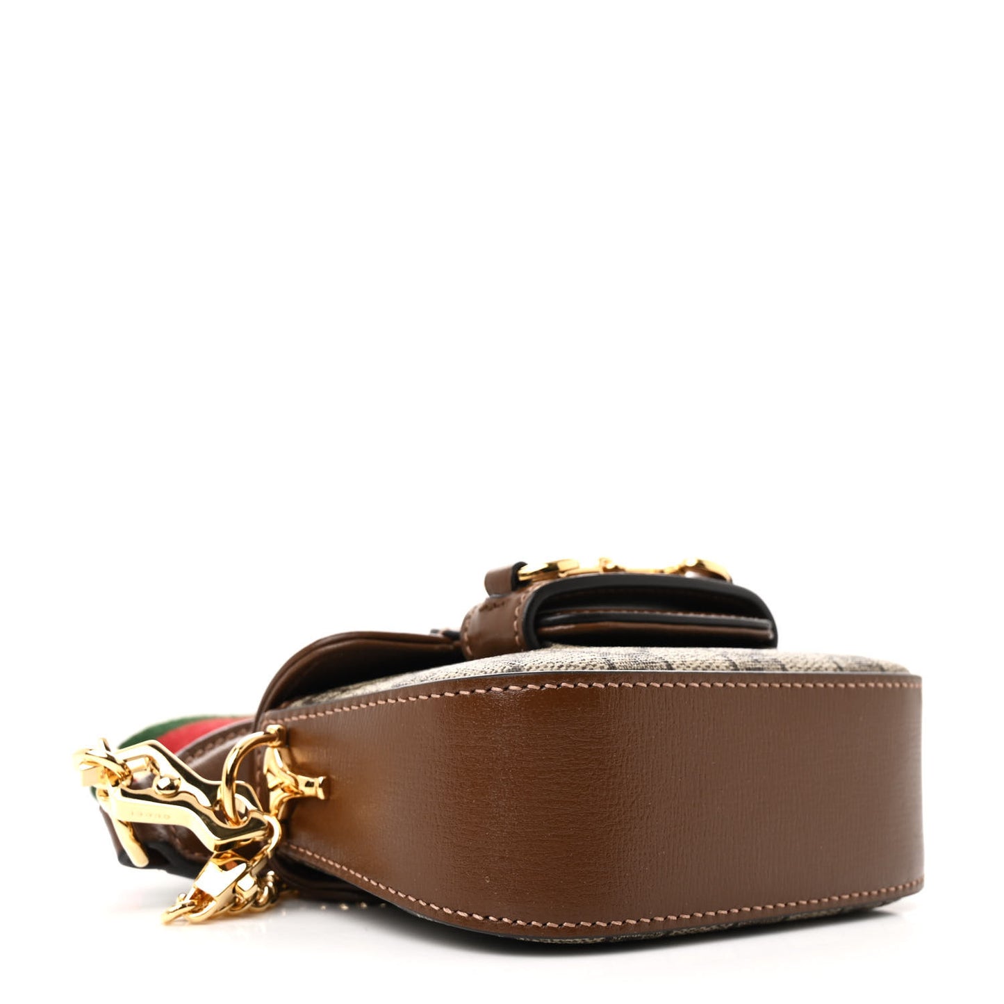 GG Supreme Monogram Azalea Calfskin Web Horsebit 1955 Wallet On Strap Beige Ebony Brown Sugar