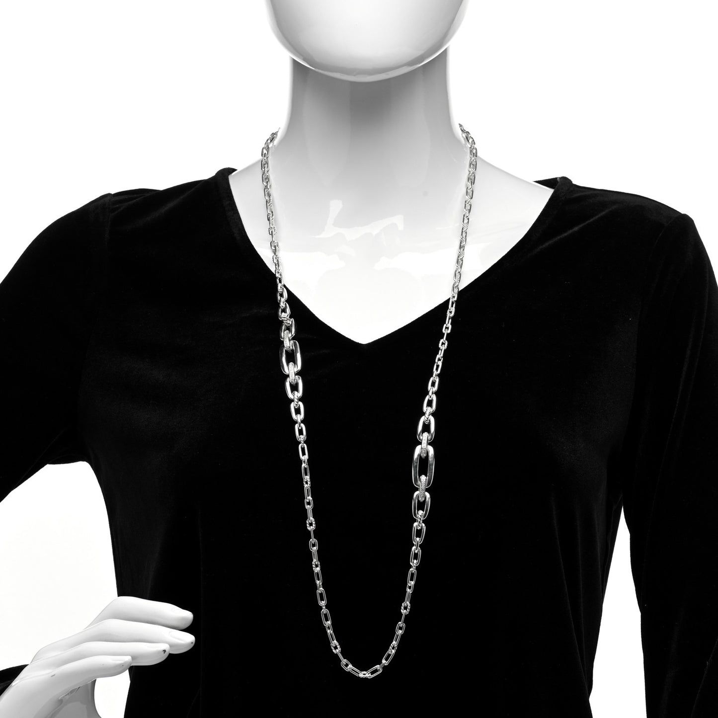 Sterling Silver Diamond Wellesley Long Chain Link Necklace
