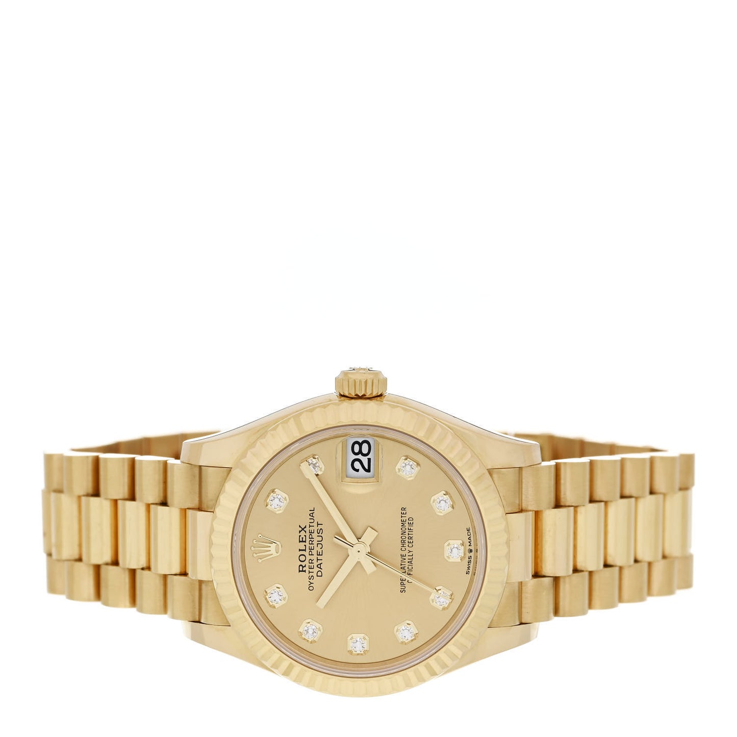 18K Yellow Gold Diamond 31mm Oyster Perpetual Datejust President Watch Champagne 278278