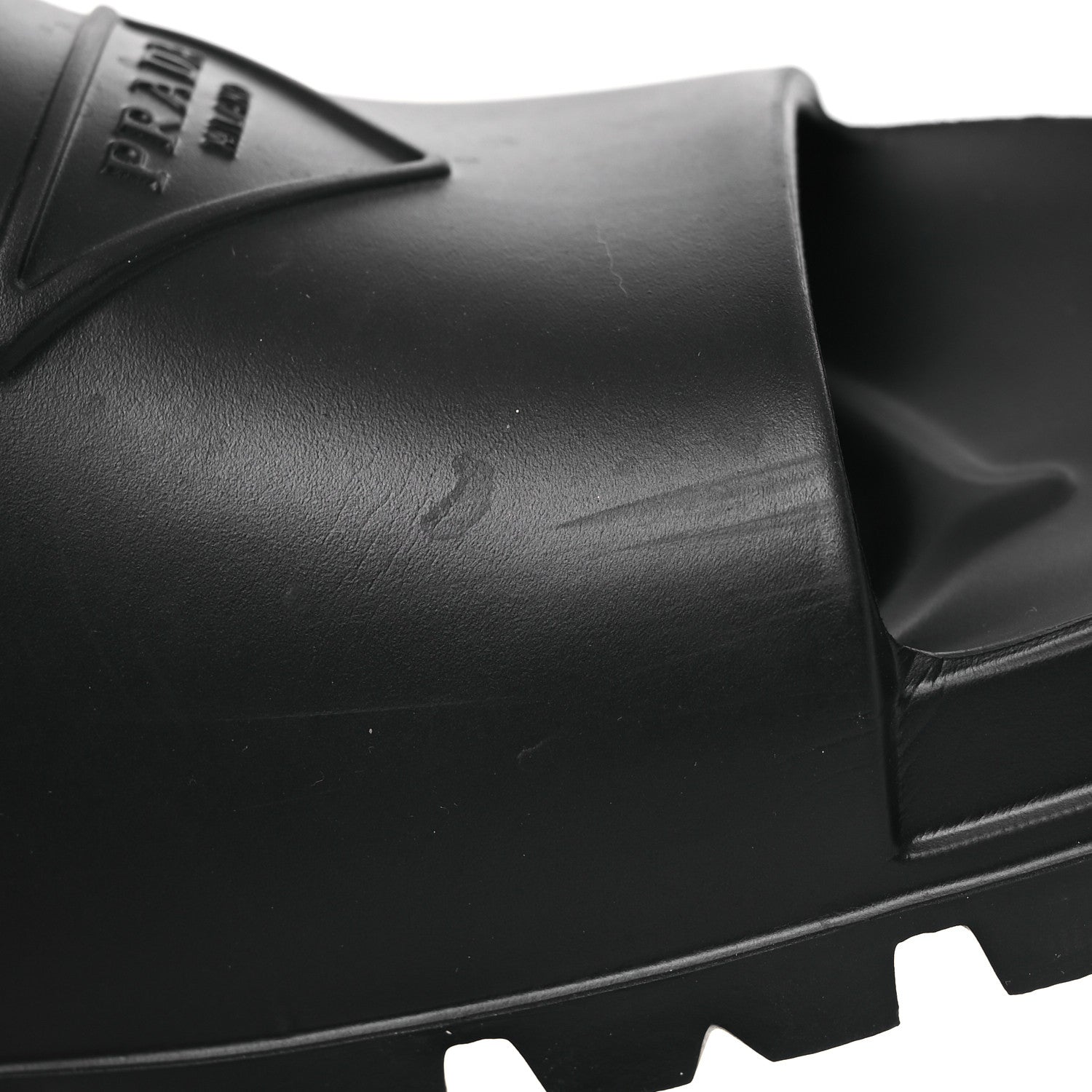 Prada EVA Rubber Triangle Logo Embossed Womens Lug Sole 20mm Slide Sandals 38 Black 9 of 11