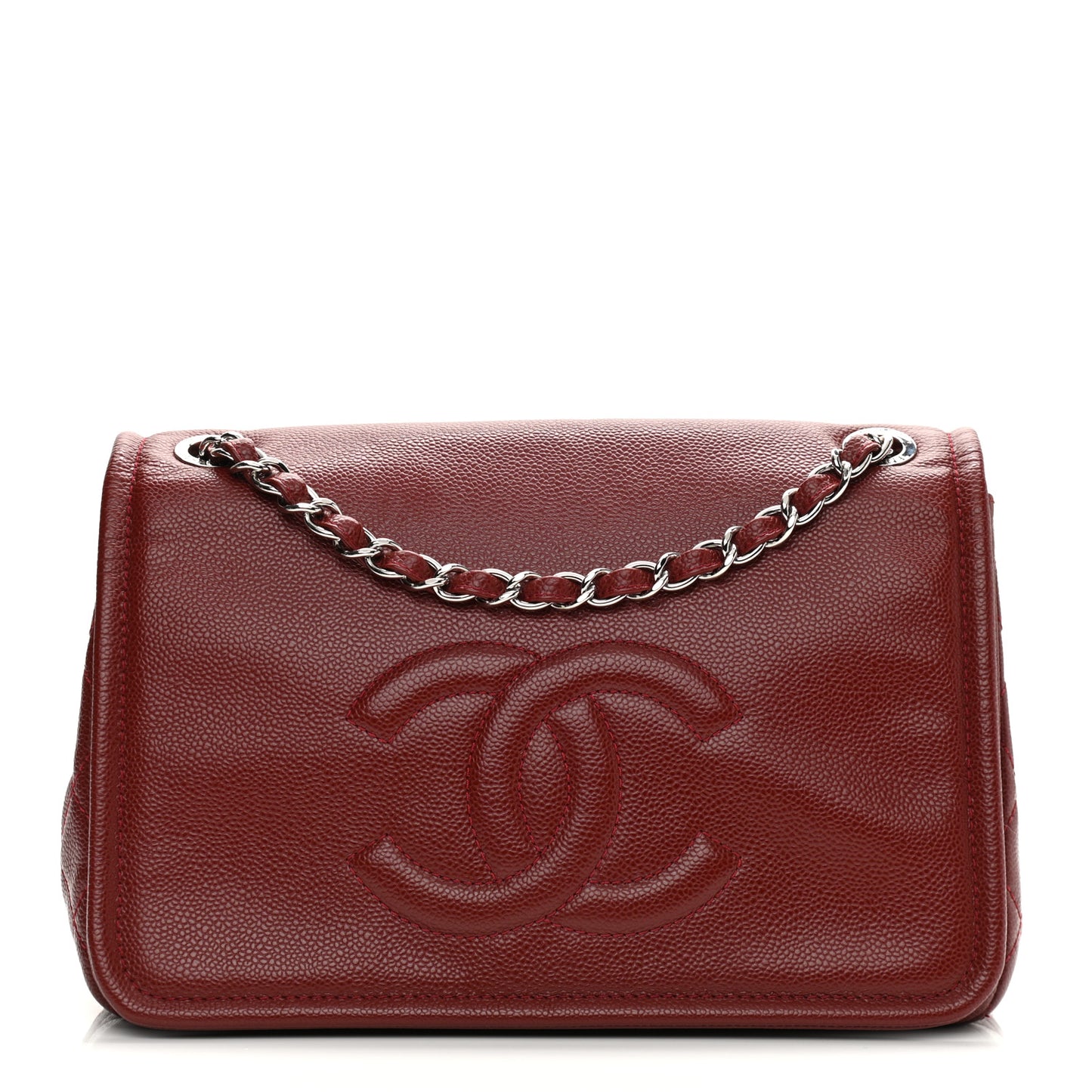 Caviar Large Timeless CC Flap Dark Red
