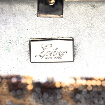 Judith Leiber Crystal Leopard Minaudiere Clutch Silver Gold Brown 6 of 9