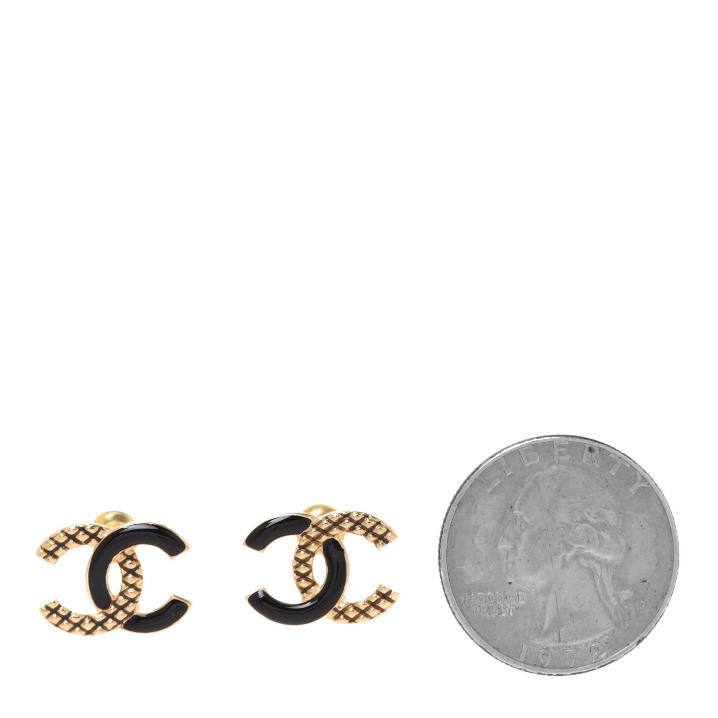 Enamel Quilted CC Earrings Black Gold