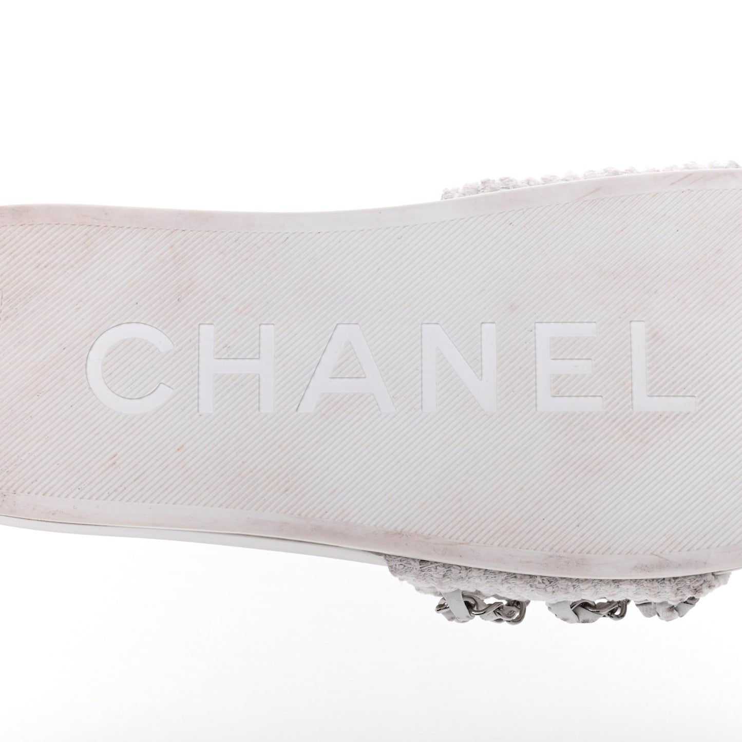 Tweed Lambskin Chain Flat Sandals 38 White