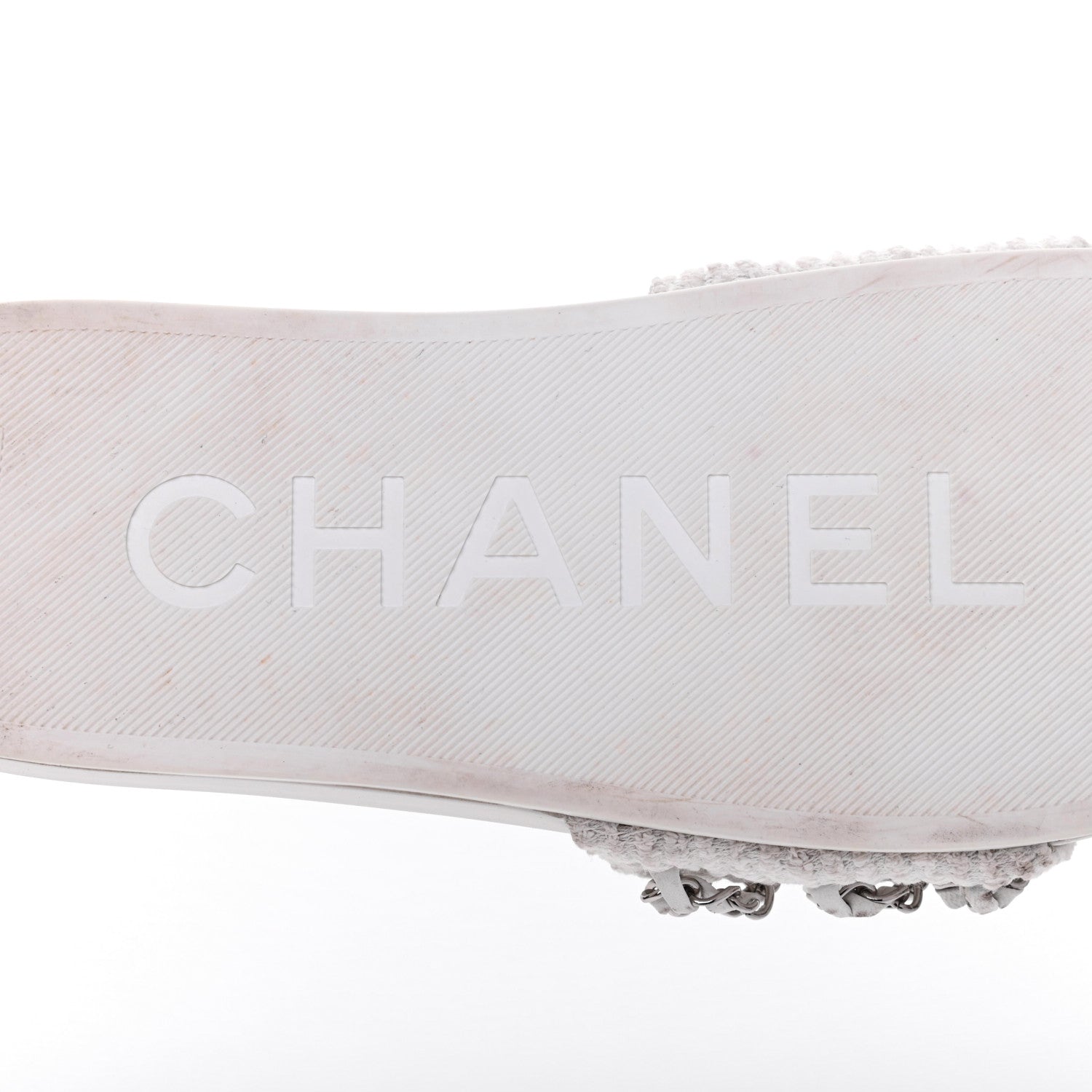 Chanel Tweed Lambskin Chain Flat Sandals 38 White 6 of 12