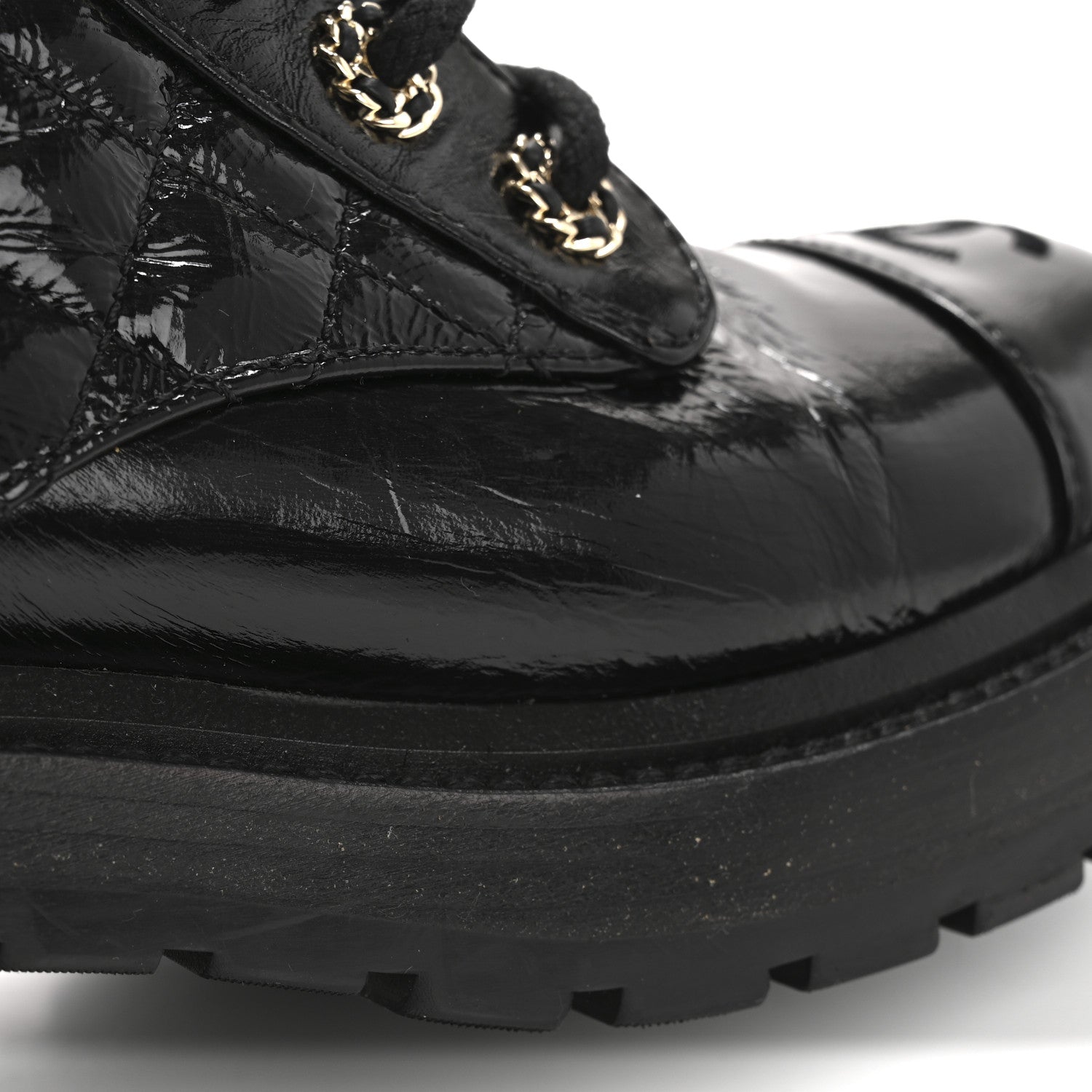 Chanel Shiny Lambskin Quilted Lace Up Combat Boots 37 Black 13 of 15