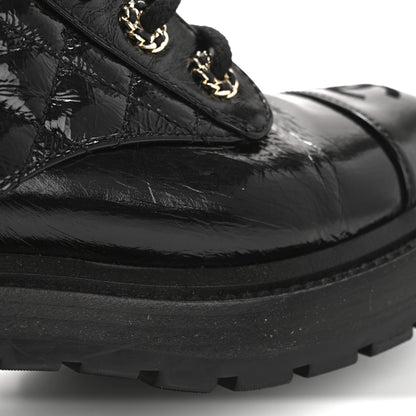 Chanel Shiny Lambskin Quilted Lace Up Combat Boots 37 Black 13 of 15