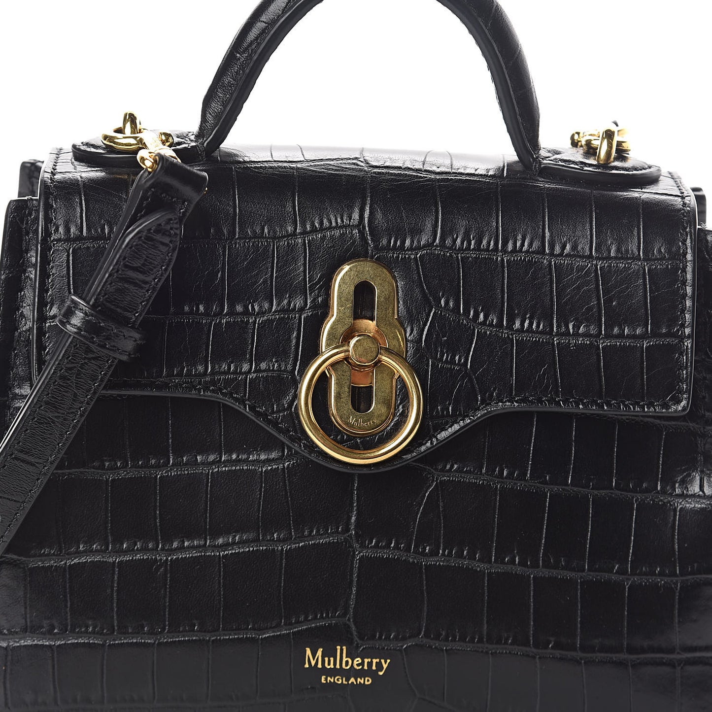 Calfskin Crocodile Embossed Micro Seaton Black
