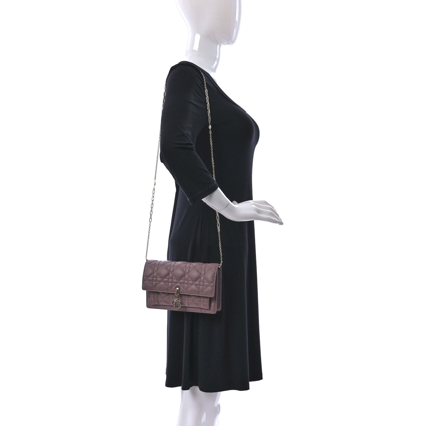 Lambskin Cannage Lady Dior Chain Pouch Purple