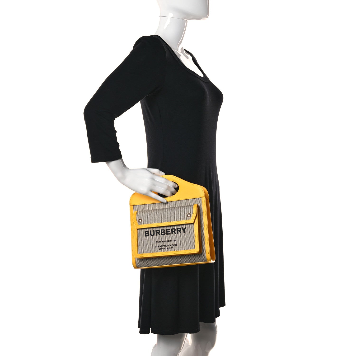 Burberry Canvas Smooth Calfskin Two Tone Mini Pocket Bag Black Deep Saffron 2 of 8