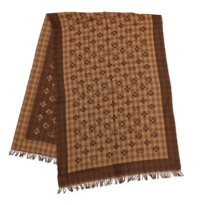 Gucci Cotton Woven Long Lucky Fringe Scarf Camel Light Brown 2 of 5