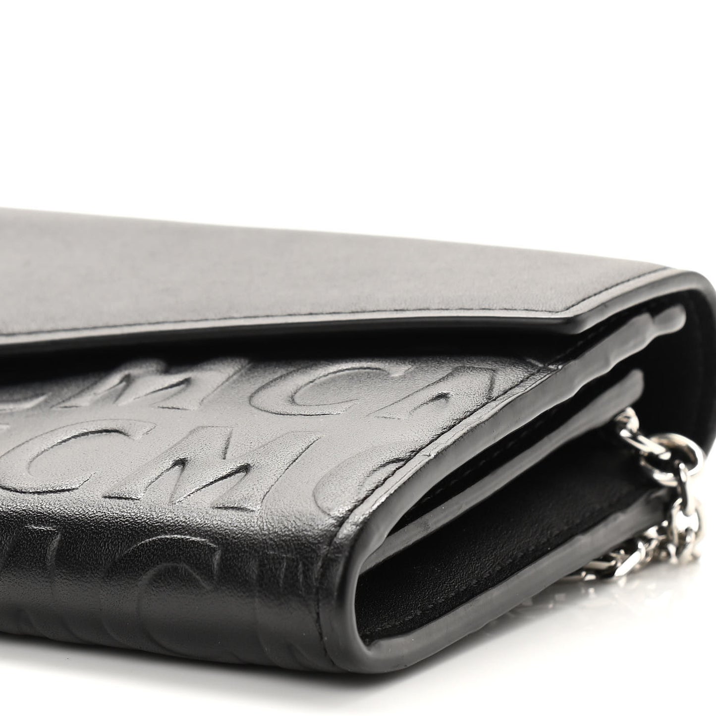 Calfskin Logo Embossed Large Patricia Wallet On Chain Black