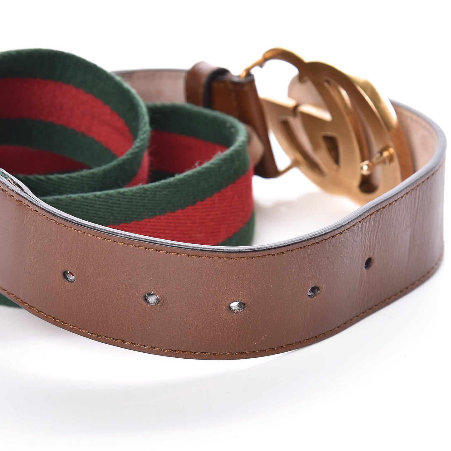 Nylon Calfskin Double G Web 40mm Belt 85 34 Green Red Cuir