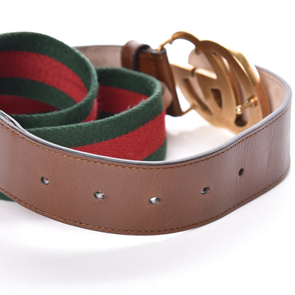 Gucci Nylon Calfskin Double G Web 40mm Belt 85 34 Green Red Cuir 5 of 6