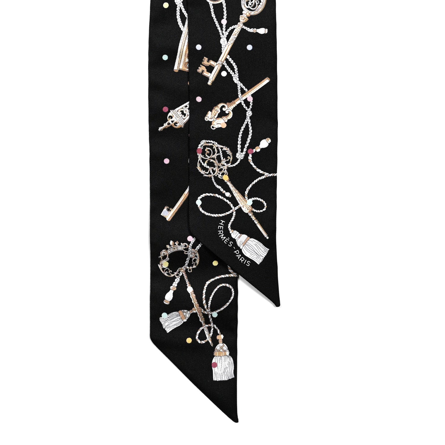 Hermes Silk Les Cles A Pois Twilly Black Beige Rose Multicolor 2 of 5