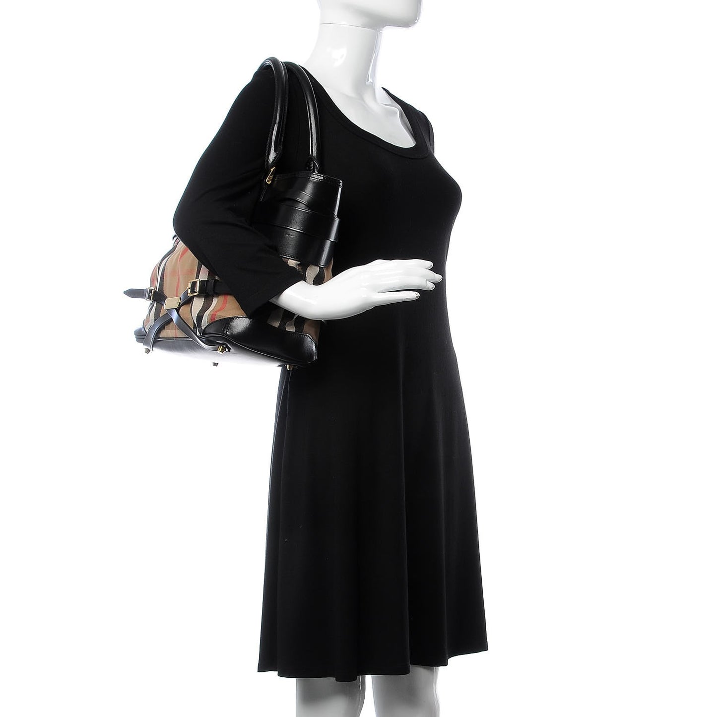 House Check Bridle Calfskin Medium Lynher Tote Black