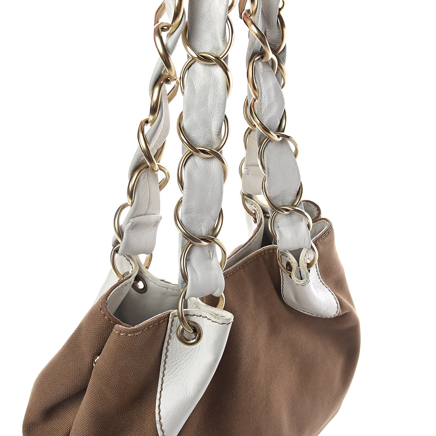 Canvas Calfskin CC Tote Brown White
