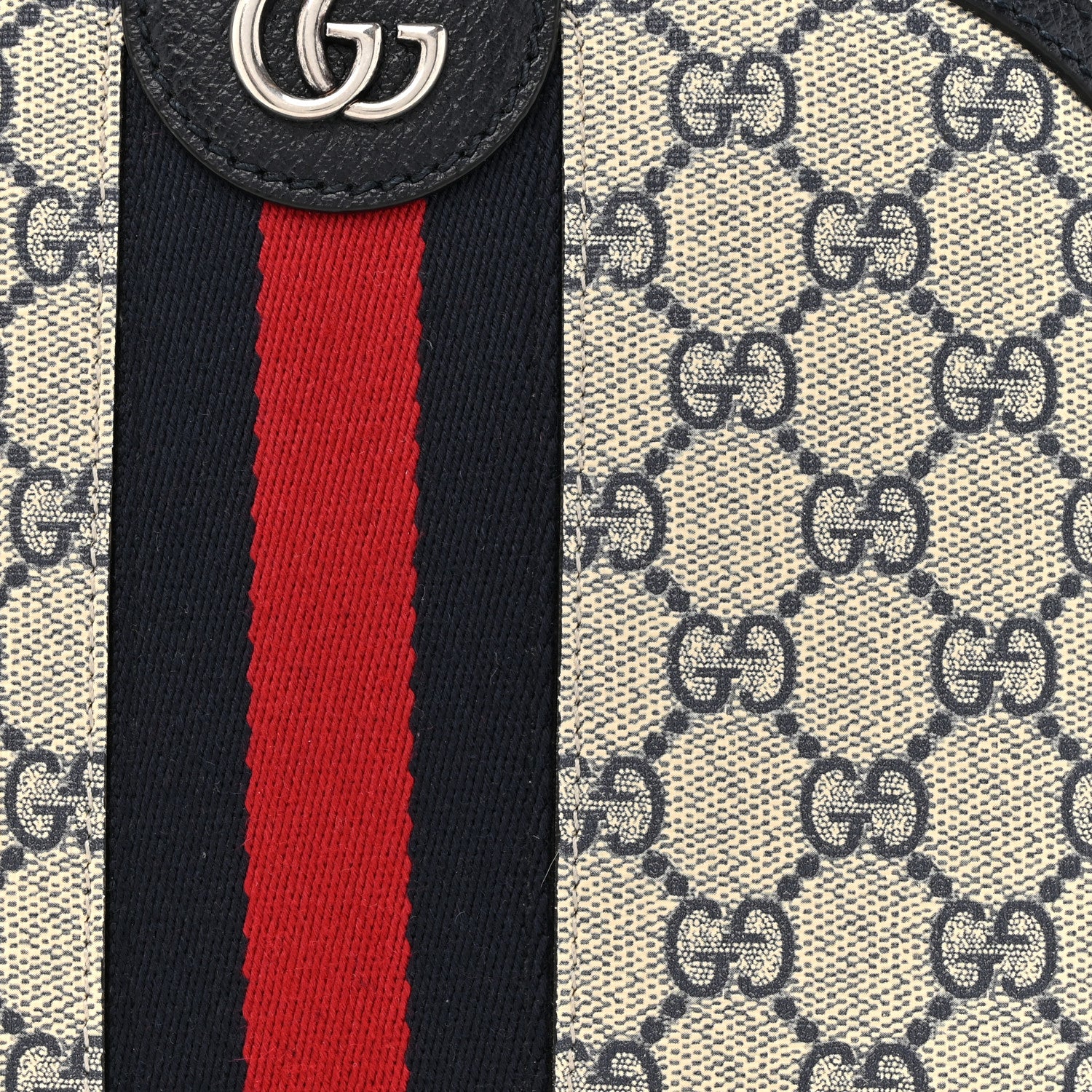 Gucci GG Supreme Monogram Textured Dollar Calfskin Web Small Ophidia Dome Shoulder Bag Beige Blue 8 of 12