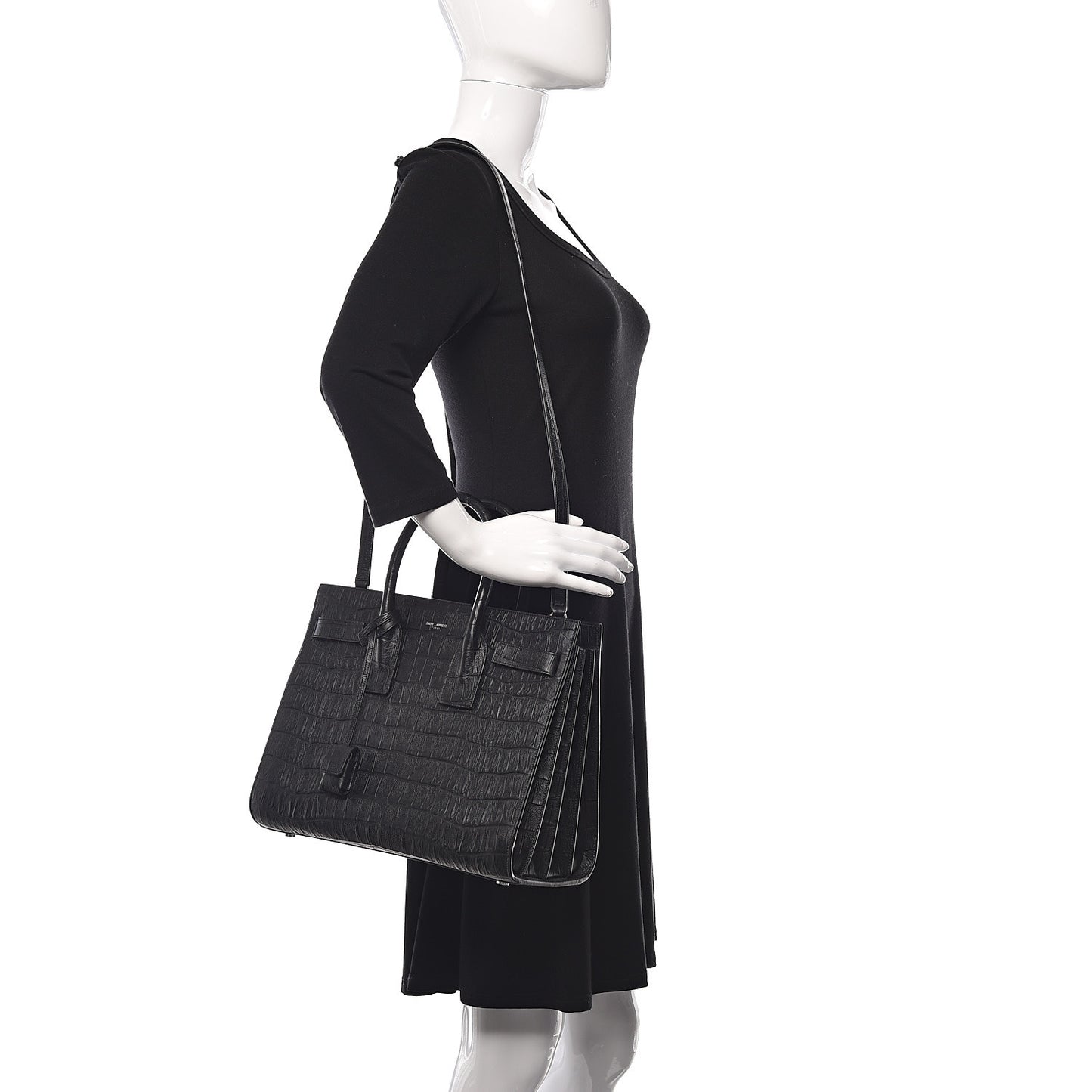 Calfskin Crocodile Embossed Small Sac de Jour Black