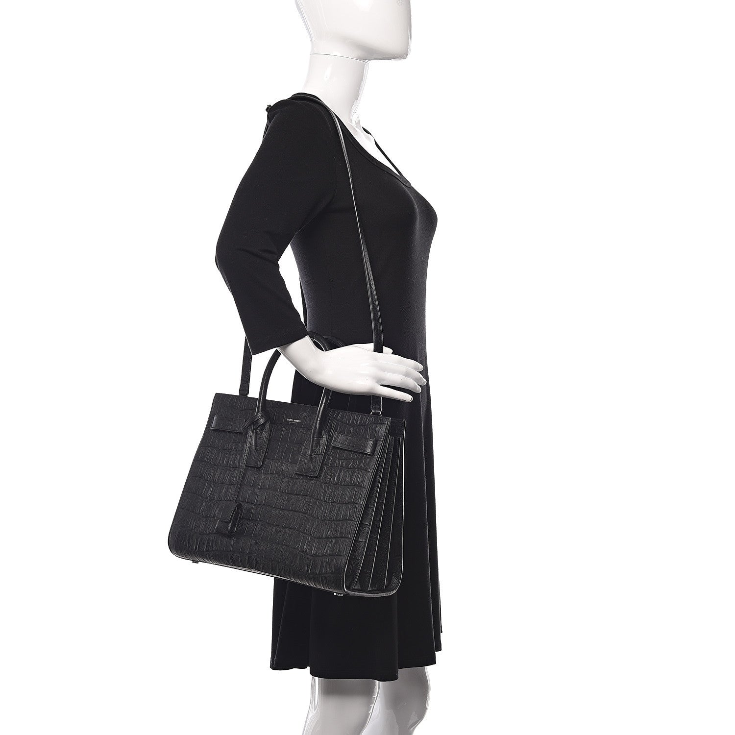 Saint Laurent Calfskin Crocodile Embossed Small Sac de Jour Black 2 of 10
