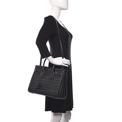 Saint Laurent Calfskin Crocodile Embossed Small Sac de Jour Black 2 of 10