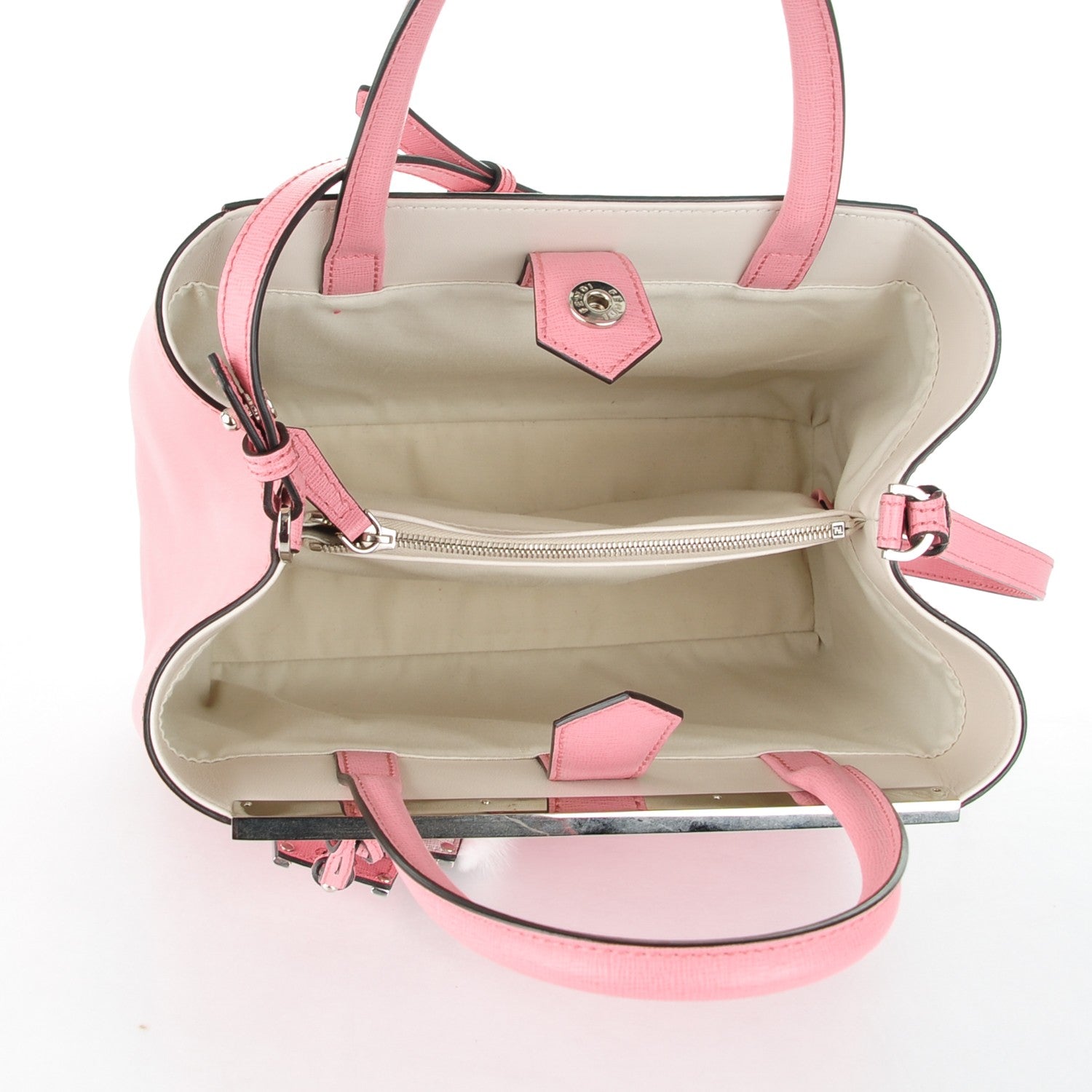 Fendi Vitello Elite Flamingo Mink Monster Charm Petite 2Jours Tote Pink Multicolor 5 of 8