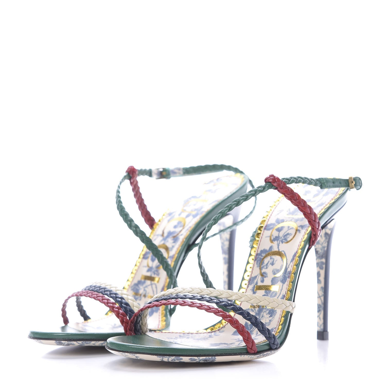 Gucci Malaga Kid Braided Haines High Heel Sandals 36.5 Emerald 3 of 10