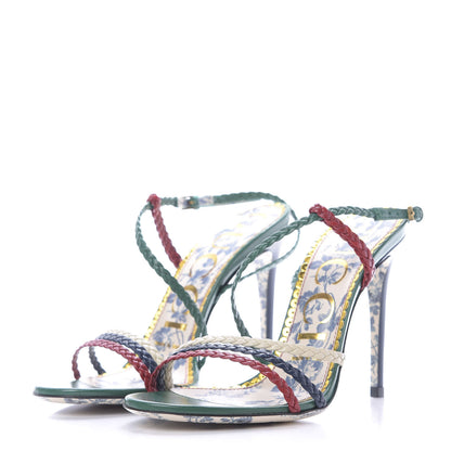 Gucci Malaga Kid Braided Haines High Heel Sandals 36.5 Emerald 3 of 10
