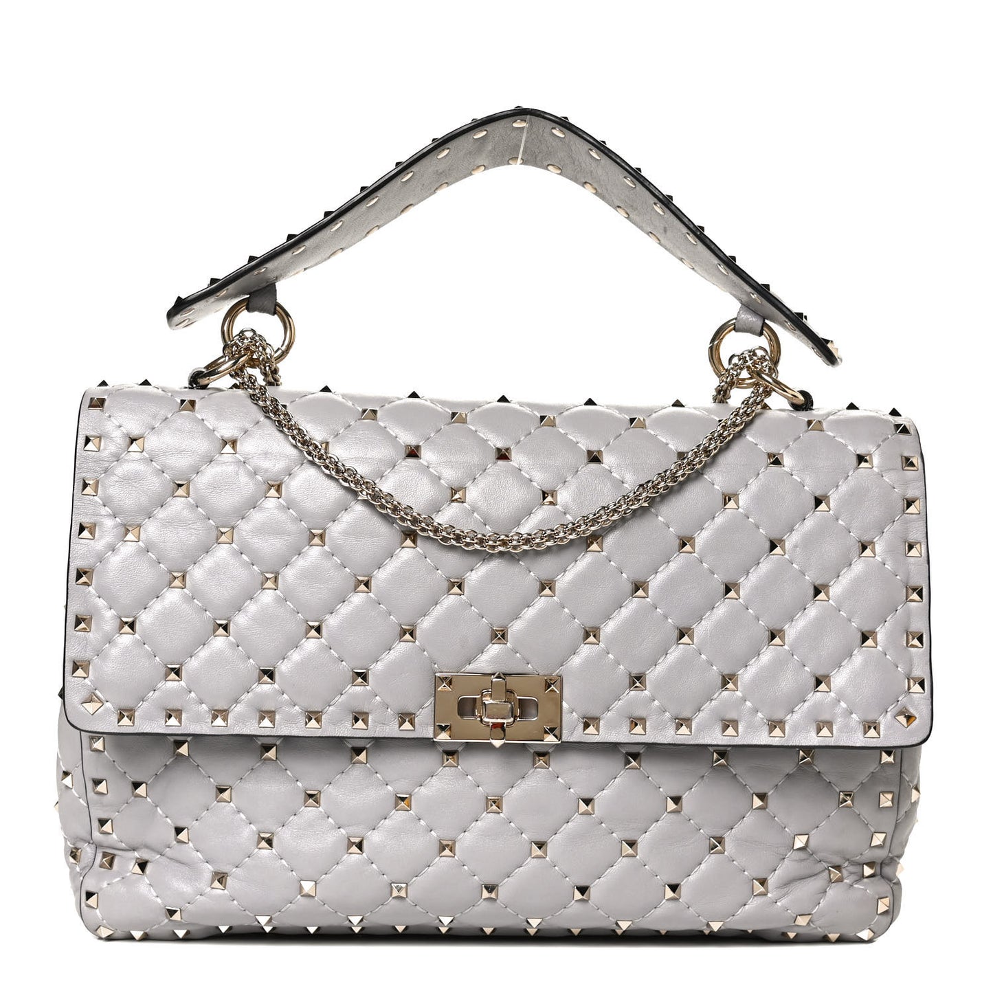 Nappa Large Rockstud Spike Shoulder Bag Pastel Grey