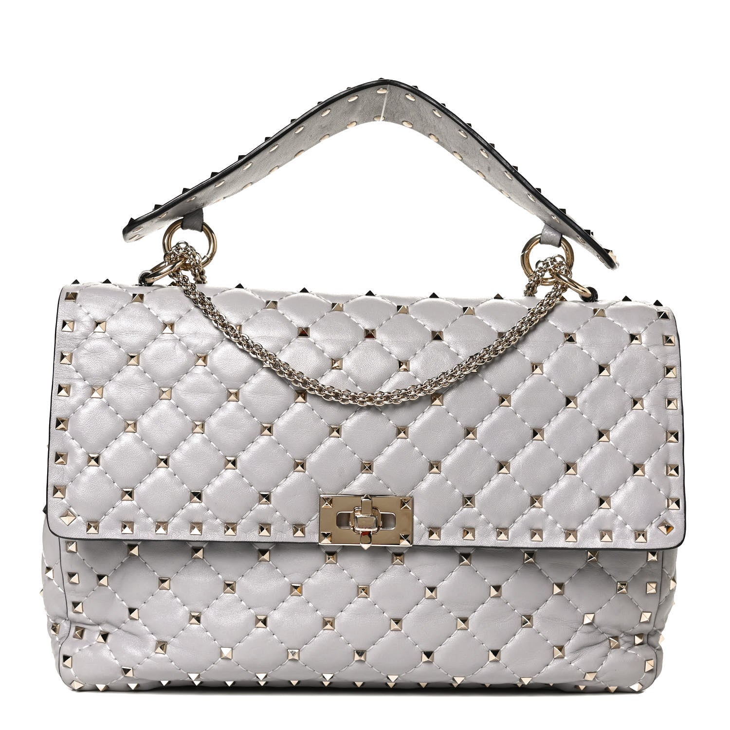 Valentino Garavani Nappa Large Rockstud Spike Shoulder Bag Pastel Grey 1 of 9