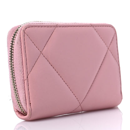 Chanel Lambskin Quilted Chanel 19 Zip Around Coin Purse Wallet Pink 3 of 9