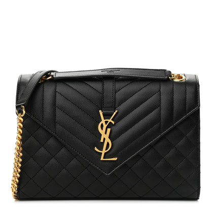 Saint Laurent Grain De Poudre Textured Mixed Matelasse Triquilt Medium Monogram Satchel Black 1 of 10