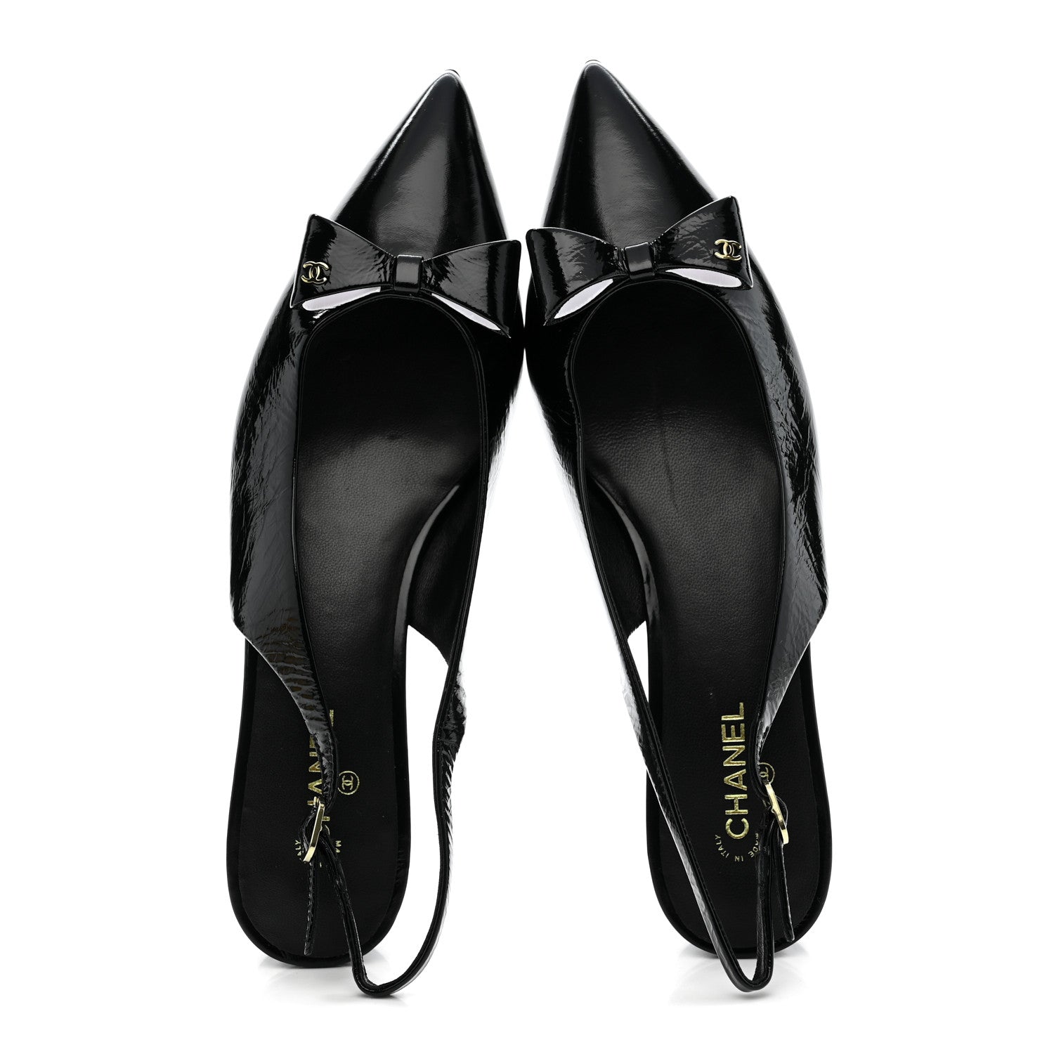 Chanel Crumpled Patent Calfskin CC Bow Slingback Pumps 38.5 Black 2 of 11