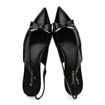Chanel Crumpled Patent Calfskin CC Bow Slingback Pumps 38.5 Black 2 of 11