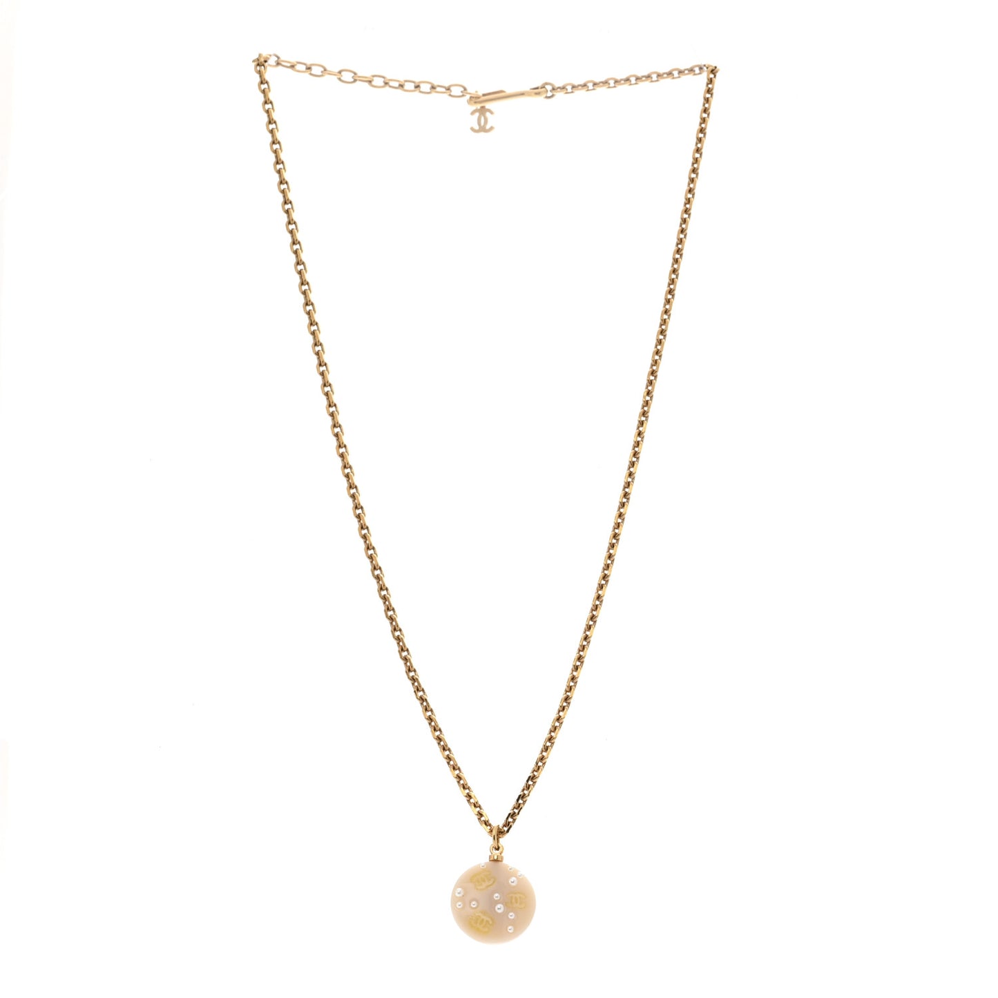 Resin Pearl CC Necklace Gold White