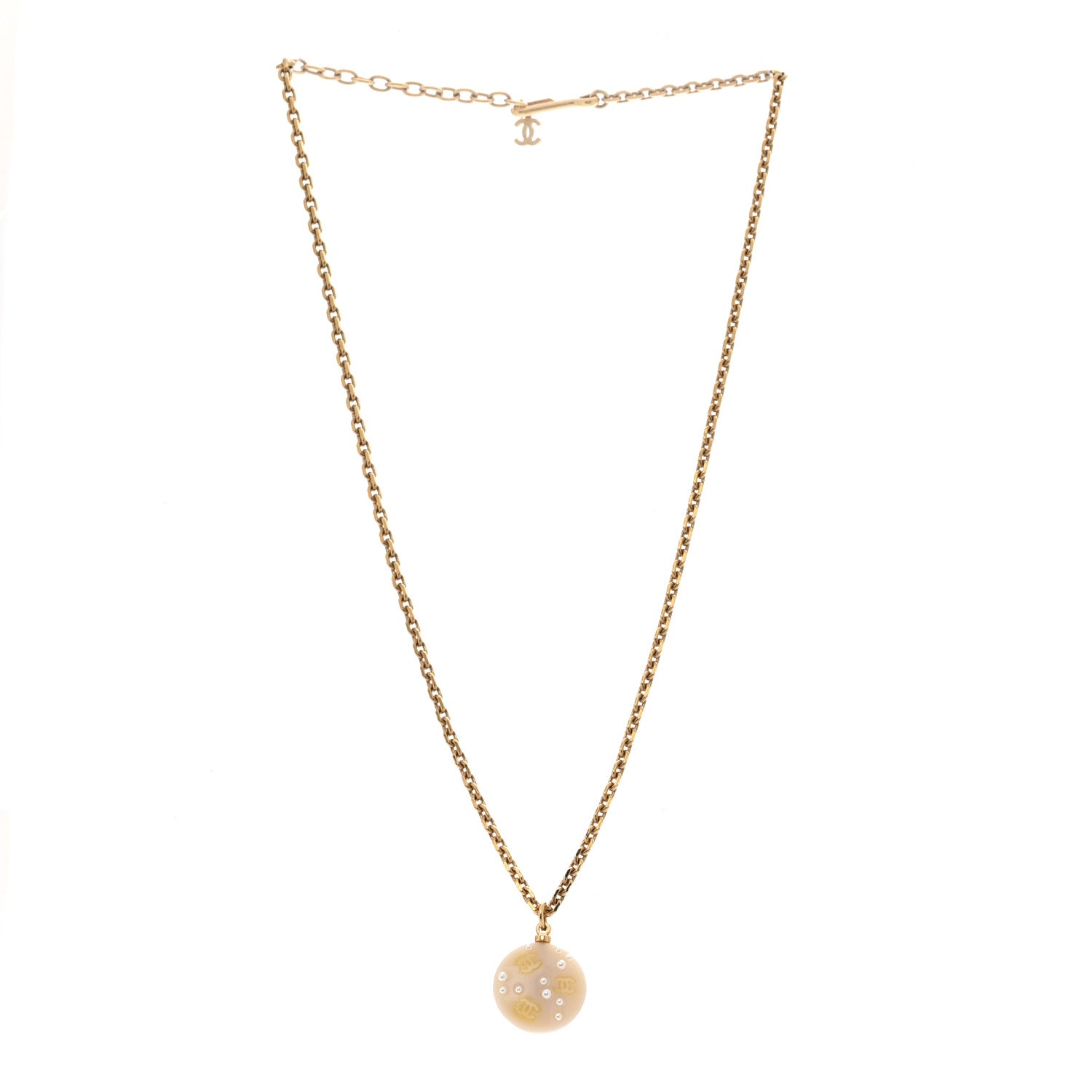 Chanel Resin Pearl CC Necklace Gold White 3 of 7