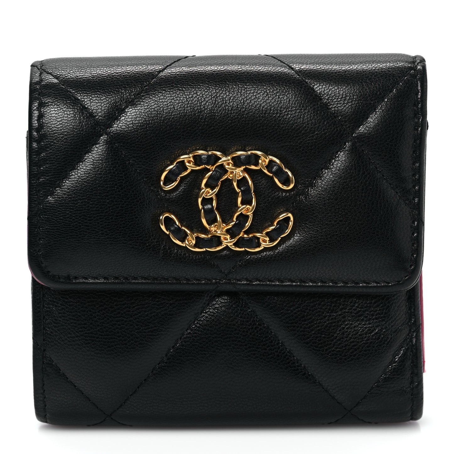 Lambskin Quilted Chanel 19 Small Flap Wallet Black