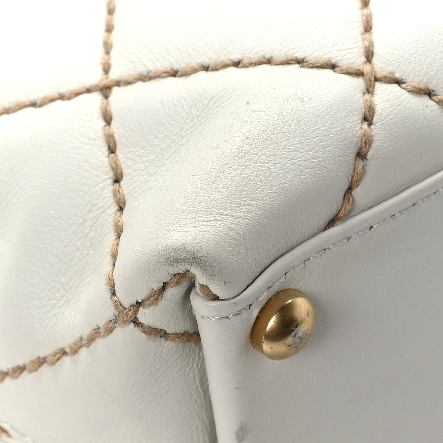 Chanel Calfskin Wild Stitch Tote White 10 of 13
