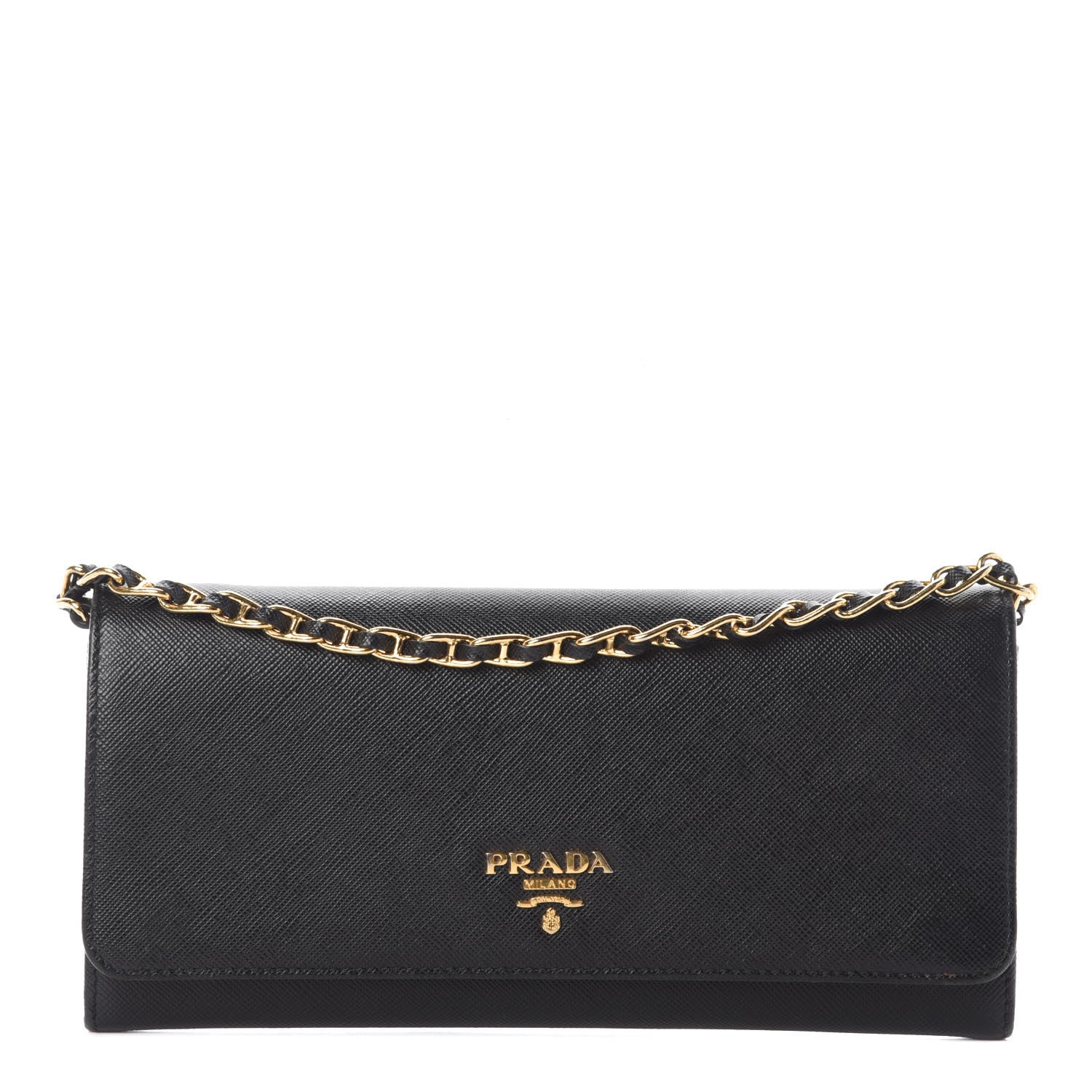 Prada Saffiano Metal Oro Chain Wallet Black 1 of 6