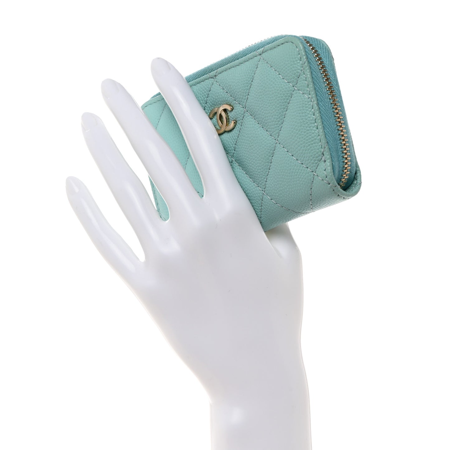 Caviar Quilted Zip Coin Purse Light Blue