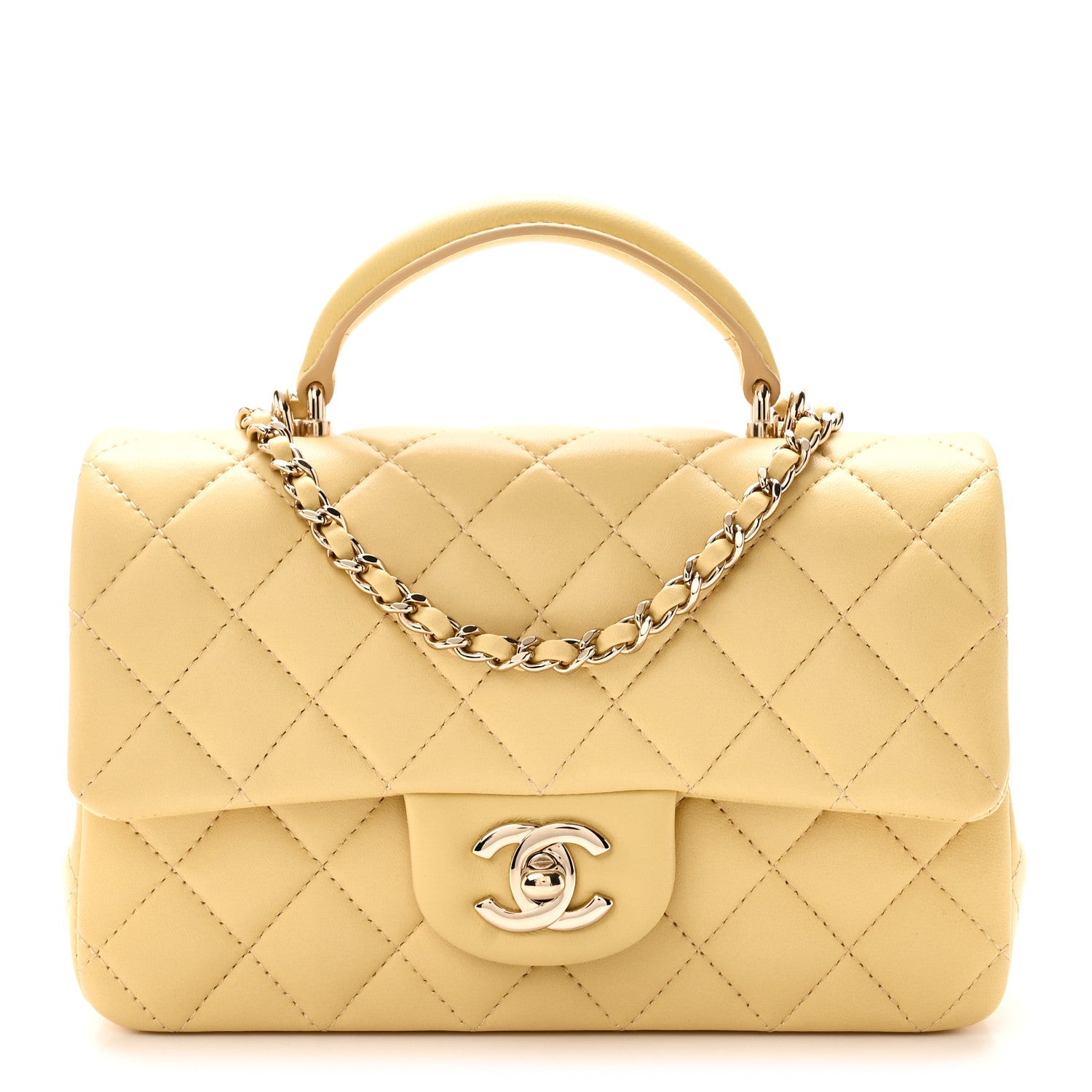 Chanel Lambskin Quilted Mini Top Handle Rectangular Flap Yellow 1 of 10