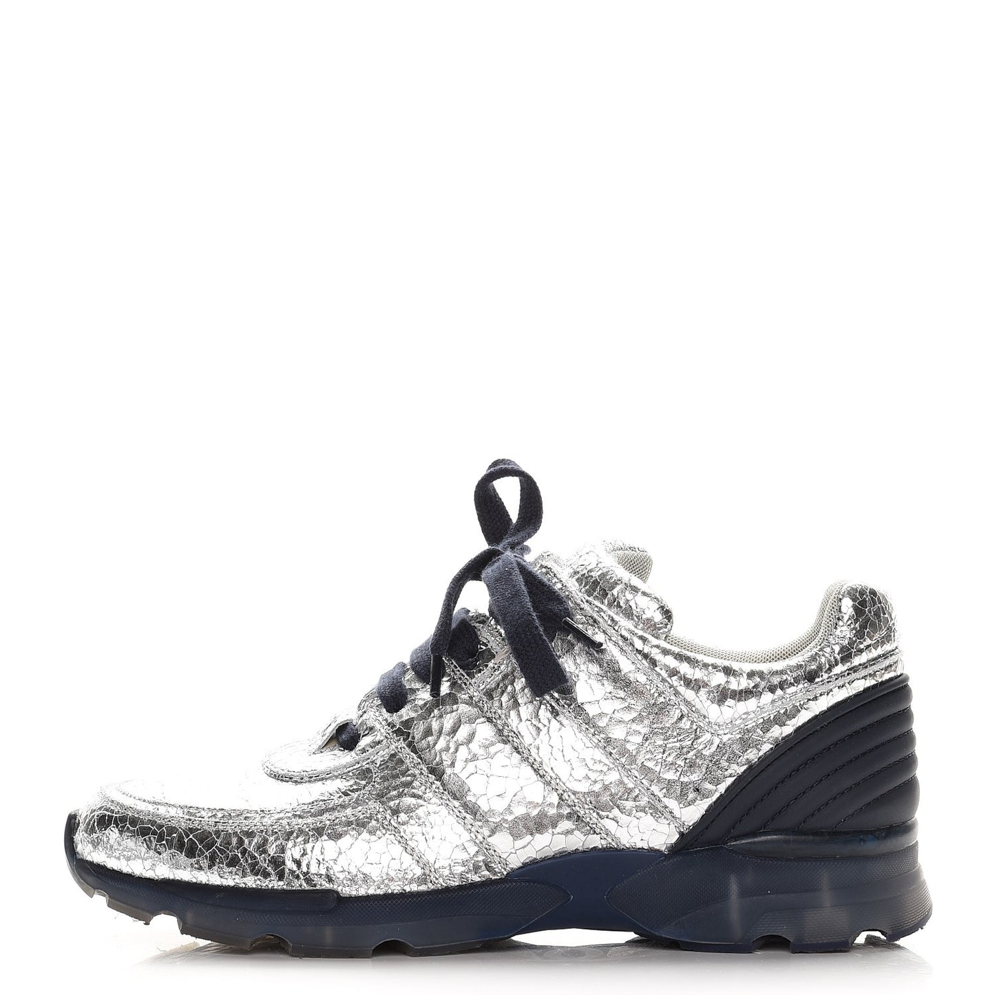 Metallic Crackled Calfskin CC Sneakers 40 Silver