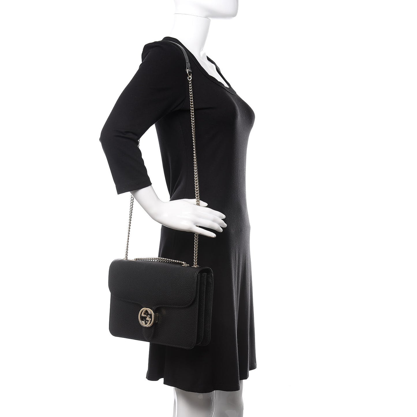 Dollar Calfskin Interlocking G Shoulder Bag Black